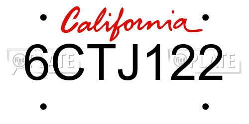 6CTJ122 California License Plate