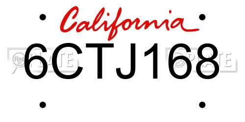 6CTJ168 California License Plate