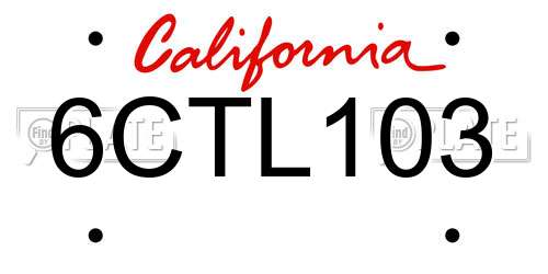 6CTL103 California License Plate