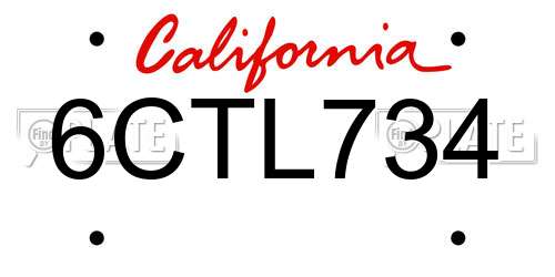 6CTL734 California License Plate