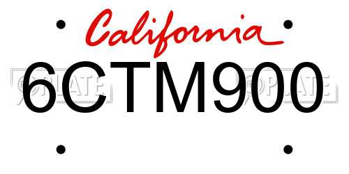 6CTM900 California License Plate