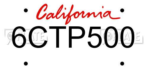 6CTP500 California License Plate