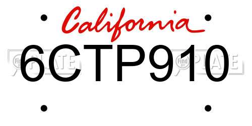 6CTP910 California License Plate