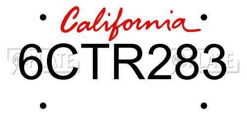 6CTR283 California License Plate