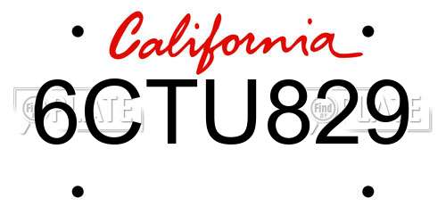6CTU829 California License Plate