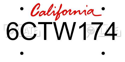 6CTW174 California License Plate