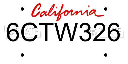6CTW326 California License Plate