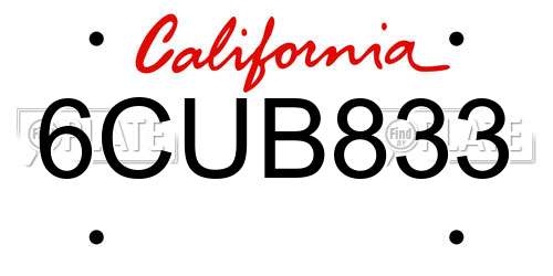 6CUB833 California License Plate