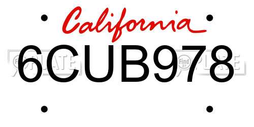 6CUB978 California License Plate