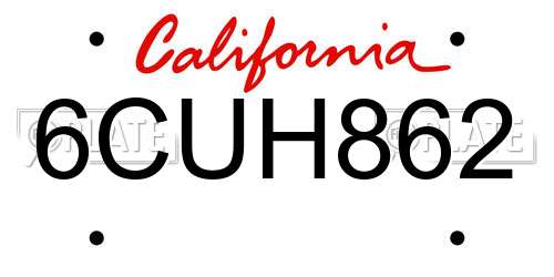 6CUH862 California License Plate