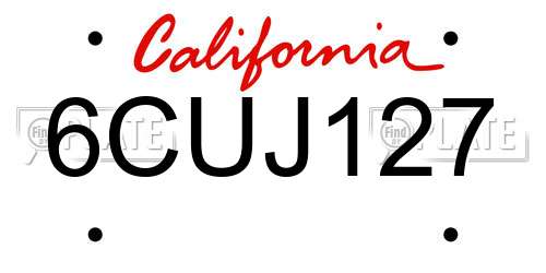 6CUJ127 California License Plate