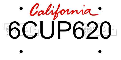 6CUP620 California License Plate