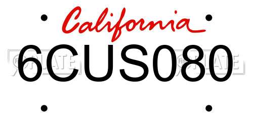 6CUS080 California License Plate