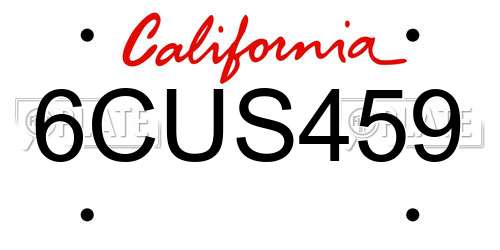 6CUS459 California License Plate