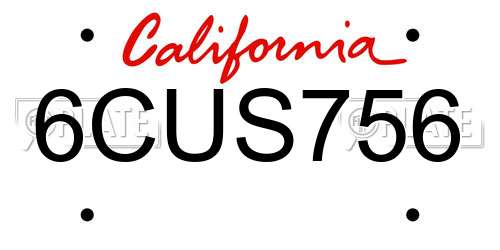 6CUS756 California License Plate