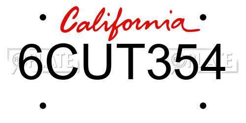 6CUT354 California License Plate