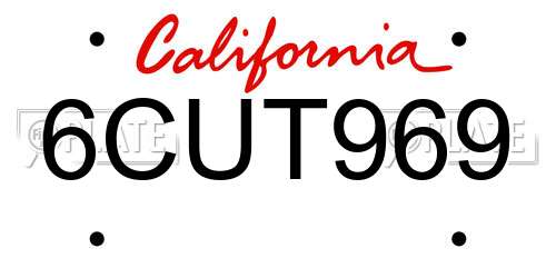 6CUT969 California License Plate