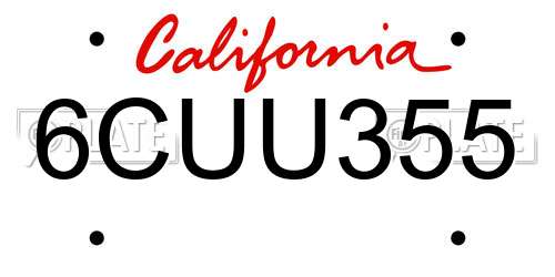 6CUU355 California License Plate
