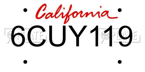 6CUY119 California License Plate