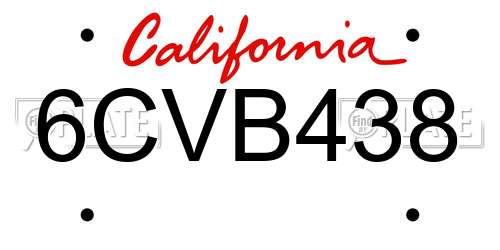 6CVB438 California License Plate