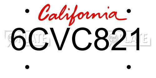 6CVC821 California License Plate