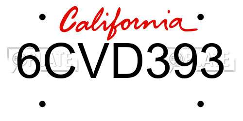 6CVD393 California License Plate