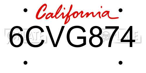 6CVG874 California License Plate