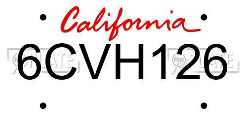 6CVH126 California License Plate
