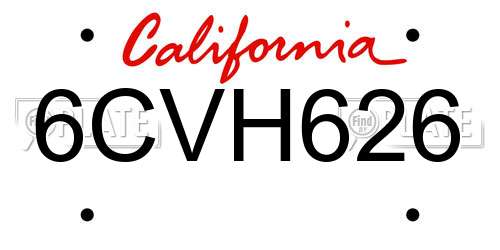 6CVH626 California License Plate