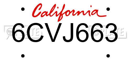 6CVJ663 California License Plate