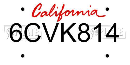 6CVK814 California License Plate