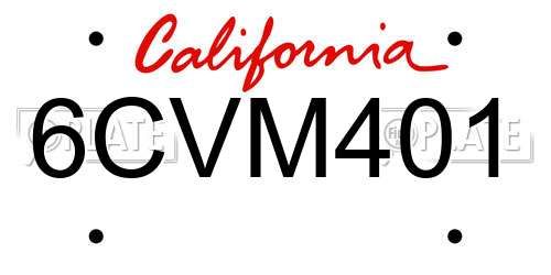 6CVM401 California License Plate