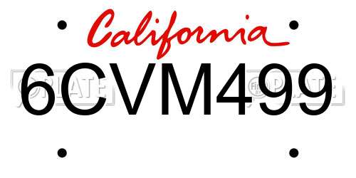 6CVM499 California License Plate