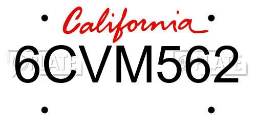 6CVM562 California License Plate