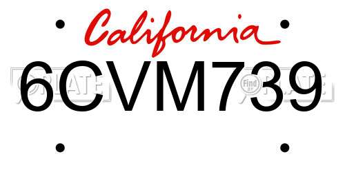 6CVM739 California License Plate