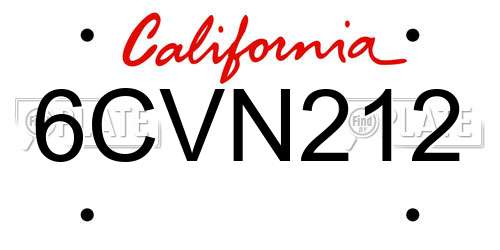 6CVN212 California License Plate