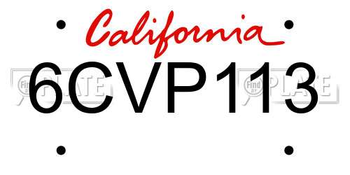 6CVP113 California License Plate