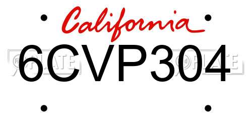 6CVP304 California License Plate