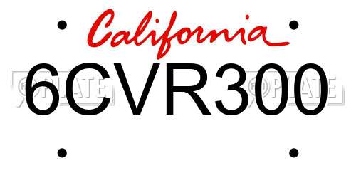 6CVR300 California License Plate