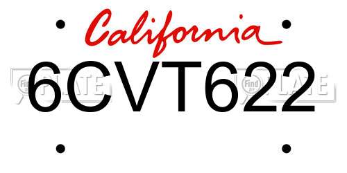 6CVT622 California License Plate