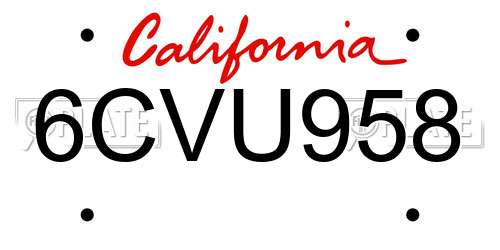 6CVU958 California License Plate