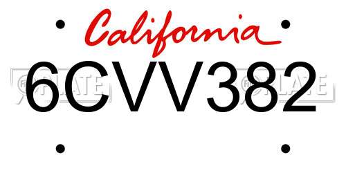 6CVV382 California License Plate