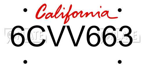 6CVV663 California License Plate
