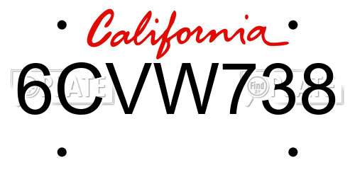6CVW738 California License Plate