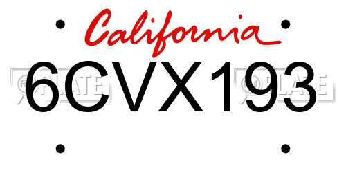 6CVX193 California License Plate