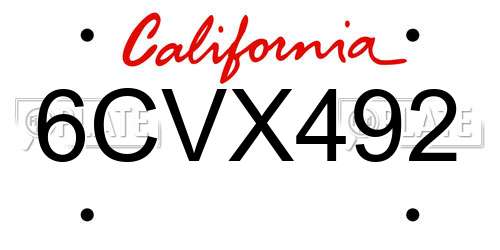 6CVX492 California License Plate