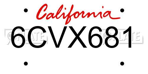 6CVX681 California License Plate