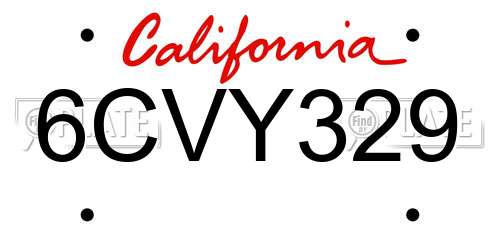 6CVY329 California License Plate