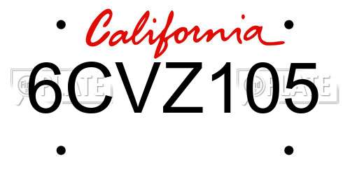 6CVZ105 California License Plate