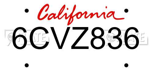 6CVZ836 California License Plate